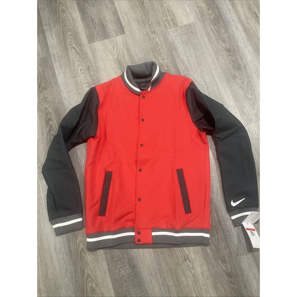 Nike Team Varsity Football Letterman’s Bomber Jacket Red Grey DJ5971-657 Mens L